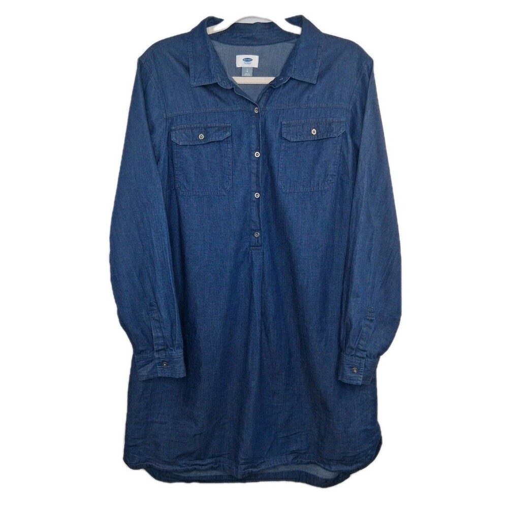 Old Navy Long Sleeve Button-up Denim Shirt Dress Women's Size L Business Casual